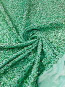 58/60" Velvet Sequins Stretch Fabric - Mint - Velvet Sequins 2 Way Stretch Sold By Yard