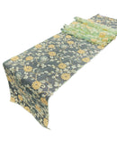 12" x 90" Metallic Floral Table Runner - Gold / Mint - Floral Table Runners for Event Decoration