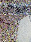Multi-Color Spandex Sequins - Gold / Pink / Silver - Sequins on 4 Way Stretch Mesh Fabric By Yard
