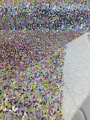 Multi-Color Spandex Sequins - Gold / Pink / Silver - Sequins on 4 Way Stretch Mesh Fabric By Yard