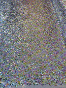 Multi-Color Spandex Sequins - Gold / Pink / Silver - Sequins on 4 Way Stretch Mesh Fabric By Yard