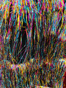 Metallic Fringe Eyelash Design - Multi Color - Embroidered Fancy Fringe 2 Way Stretch By Yard