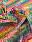 Mini Glitz Sequins - Multi-Color Rainbow Diagonal Lines - High Quality Mini Sequins on Mesh By Yard