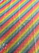 Mini Glitz Sequins - Multi-Color Rainbow Diagonal Lines - High Quality Mini Sequins on Mesh By Yard