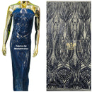Long Wavy Line Design Sequins - Navy Blue - 4 Way Stretch Sequin Design on Mesh Fabric By Yard