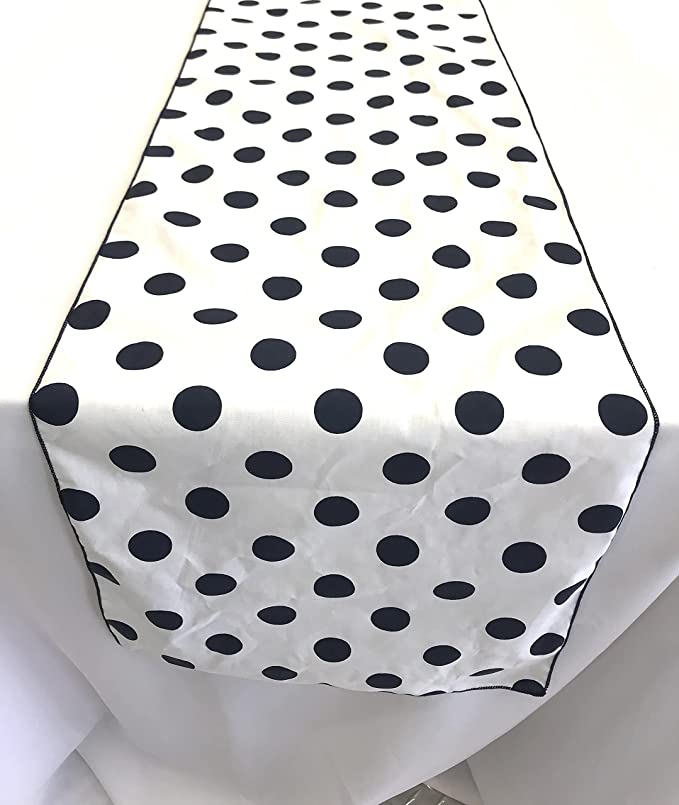 14" Polka Dot Table Runner - Navy Blue on White - Polka Dots Polyester Poplin Table Runners (Pick Size)