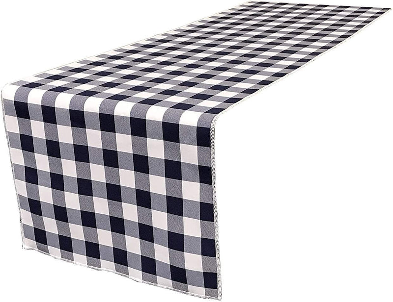 12" Checkered Table Runner - Navy Blue / White - Plaid Polyester Poplin Checkered Table Runner