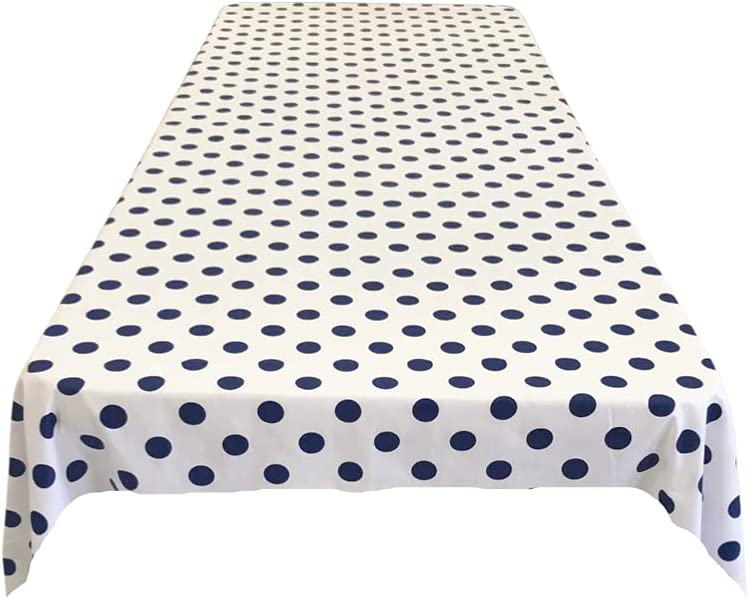 58" Polka Dot Tablecloth - Navy on White - Linen Polka Dot Rectangular Tablecloth (Pick Size)