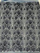 Geometric Design Fabric - Sequins Design Embroidered on a  4 Way Stretch Lace Mesh (Pick A Color)