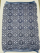 Geometric Sequins Design - Embroidered Square Geometric Design on a  4 Way Stretch Mesh (Pick A Color)