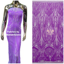 Long Wavy Line Design Sequins - Neon Grape - 4 Way Stretch Sequin Design on Mesh Fabric By Yard