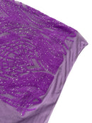 Long Wavy Line Design Sequins - Neon Grape - 4 Way Stretch Sequin Design on Mesh Fabric By Yard