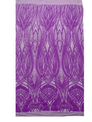 Long Wavy Line Design Sequins - Neon Grape - 4 Way Stretch Sequin Design on Mesh Fabric By Yard