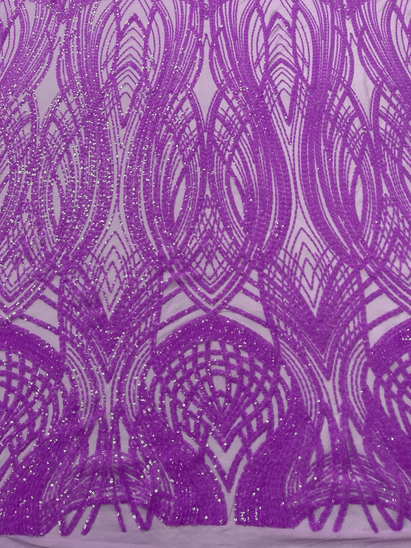 Sequins Ina Line Long Wavy Line Design Sequins - Neon Grape - 4 Way Stretch Sequin Desi