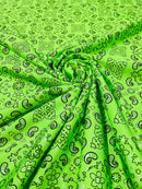 Bandana Spandex Print Fabrics - Neon Lime Green - Bandana Design Stretch Spandex Fabric By Yard