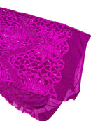 Floral Star Leaf Design - Neon Magenta - 4 Way Stretch Sequin Floral Design on Mesh By Yard