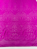 Floral Star Leaf Design - Neon Magenta - 4 Way Stretch Sequin Floral Design on Mesh By Yard