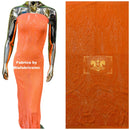 Long Wavy Line Design Sequins - Neon Orange - 4 Way Stretch Sequin Design on Mesh Fabric By Yard