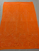 Long Wavy Line Design Sequins - Neon Orange - 4 Way Stretch Sequin Design on Mesh Fabric By Yard