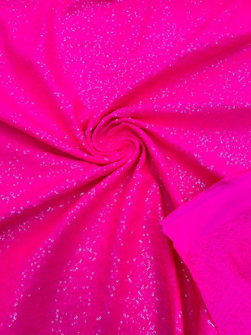 Milliskin Mini Glitz Sequins - Neon Pink - 4 Way Stretch Milliskin Stretch Spandex Fabric Sold By Yard