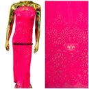 Floral Star Leaf Design - Neon Pink - 4 Way Stretch Sequin Floral Design on Mesh By Yard