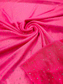 Power Mesh Polyester Rhinestones Fabric - Neon Pink - 4 Way Stretch Mesh Fabric Sold by Yard