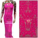 Big Damask Sequins - Neon Pink - Damask Sequin Design on 4 Way Stretch Fabric By Yard