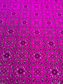 Bandana Spandex Print Fabrics - Neon Pink - Bandana Design Stretch Spandex Fabric By Yard