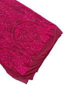 Long Wavy Line Design Sequins - Neon Pink - 4 Way Stretch Sequin Design on Mesh Fabric By Yard