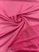 Power Mesh Polyester Rhinestones Fabric - Neon Pink - 4 Way Stretch Mesh Fabric Sold by Yard