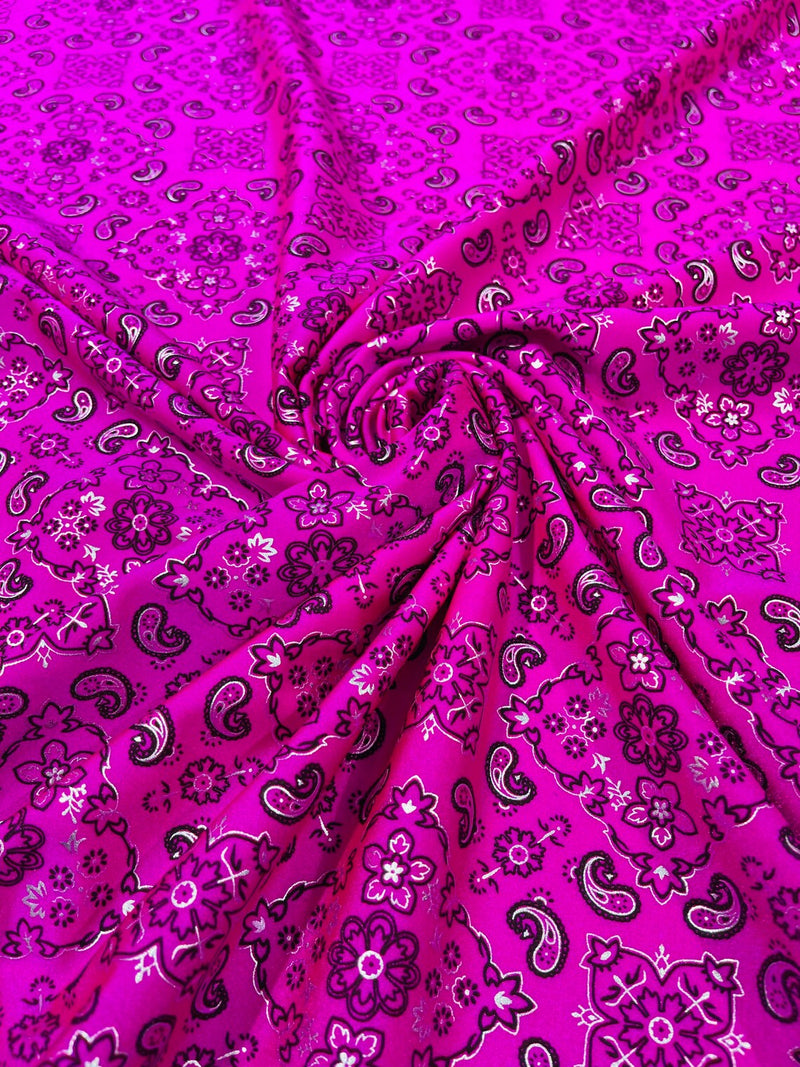 Bandana Spandex Print Fabrics - Neon Pink - Bandana Design Stretch Spandex Fabric By Yard