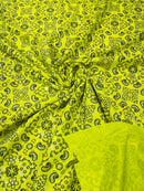 Bandana Spandex Print Fabrics - Neon Yellow - Bandana Design Stretch Spandex Fabric By Yard