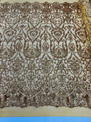 Damask Fancy Pattern Fabric - New Gold - 4 Way Stretch Sequins Prom Design By Yard