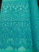 Iridescent Sequin Fabric - New Mint Green - 4 Way Stretch Royalty Lace Sequin By Yard
