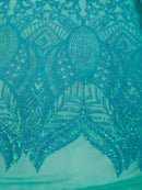 Iridescent Sequin Fabric - New Mint Green - 4 Way Stretch Royalty Lace Sequin By Yard