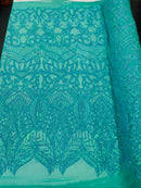 Iridescent Sequin Fabric - New Mint Green - 4 Way Stretch Royalty Lace Sequin By Yard
