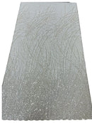 Wild Grass Beaded Fabric - Off-White - Embroidered Wavy Grass Pattern Fabric Sold By Yard