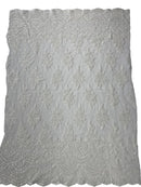 Flower Cluster Beaded Fabric - Off-White - Embroidered Beaded Layered Border Fabric Sold By Yard