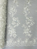 3D Rose Plant Fabric - Off-White - Embroidered Flower Design Rose Fabric Sold by Yard
