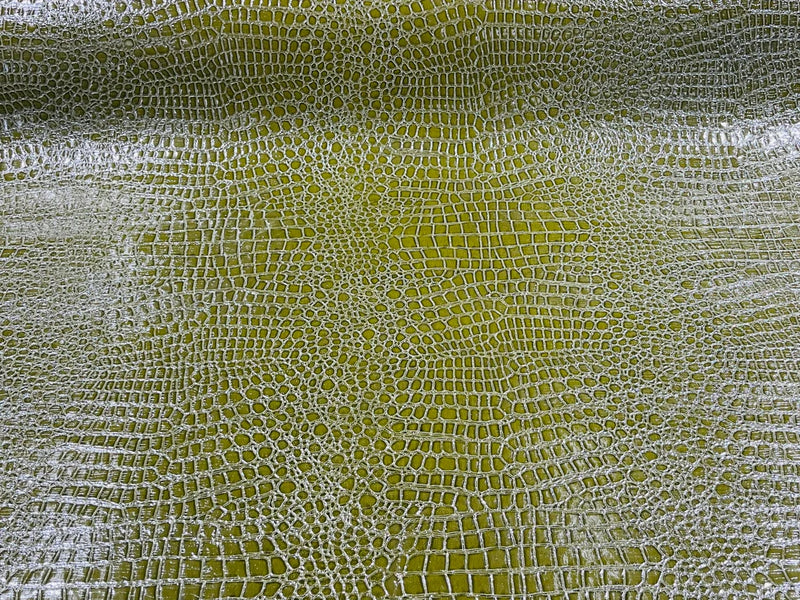 Faux Alligator Print Vinyl Fabric - Olive - Faux Animal Print Sold by The Yard
