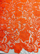 Orange Guipure Lace Fabric Floral Bridal Lace Guipure Wedding Dress by the Yard (Pick a Size)