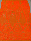 Triangle Pattern Sequins - Neon Orange - 4 Way Stretch Fabric Sequins Geometric Design  By Yard