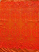 4 Way Stretch Fabric Design - Neon Orange - Fancy Net Sequins Design Fabric By Yard