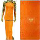 Floral Star Leaf Design - Orange - 4 Way Stretch Sequin Floral Design on Mesh By Yard
