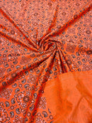 Bandana Spandex Print Fabrics - Orange - Bandana Design Stretch Spandex Fabric By Yard
