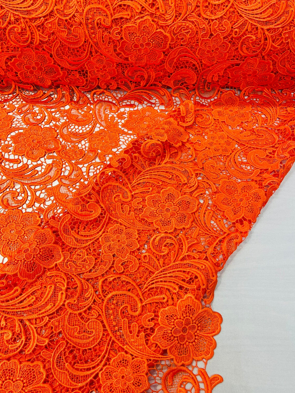 Orange Guipure Lace Fabric Floral Bridal Lace Guipure Wedding Dress by