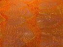 Fringe Sequins Design - Orange - Fringe Design Embroidered on a  4 Way Stretch Lace Mesh (Pick A Size)