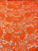 Orange Guipure Lace Fabric Floral Bridal Lace Guipure Wedding Dress by the Yard (Pick a Size)