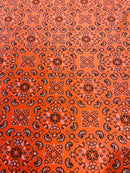 Bandana Spandex Print Fabrics - Orange - Bandana Design Stretch Spandex Fabric By Yard