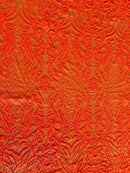 4 Way Stretch Fabric Design - Neon Orange - Fancy Net Sequins Design Fabric By Yard